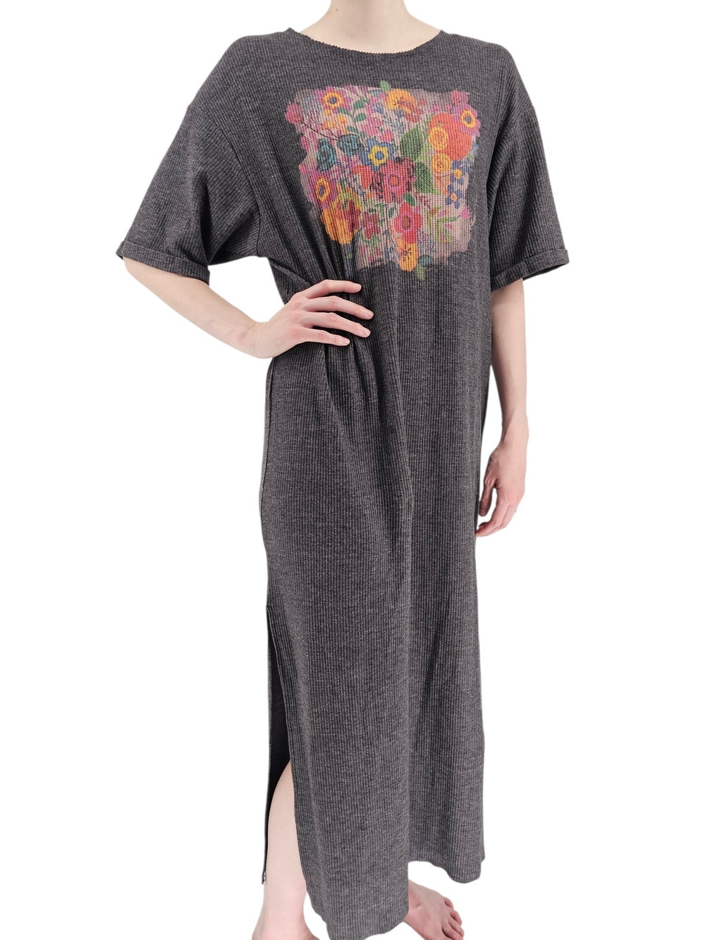 Natural Life Floral Graphic Waffle Knit Maxi Dress M
